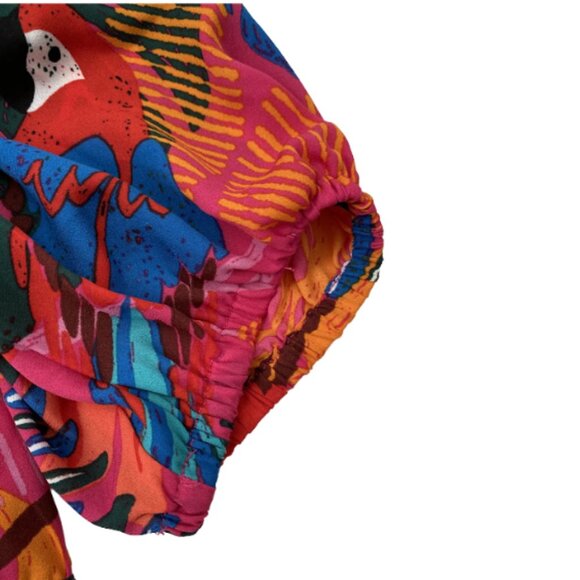 Joie Cropped Blouse Tropical Button up Vibrant Parrots Print Pink Red Green - Picture 5 of 9
